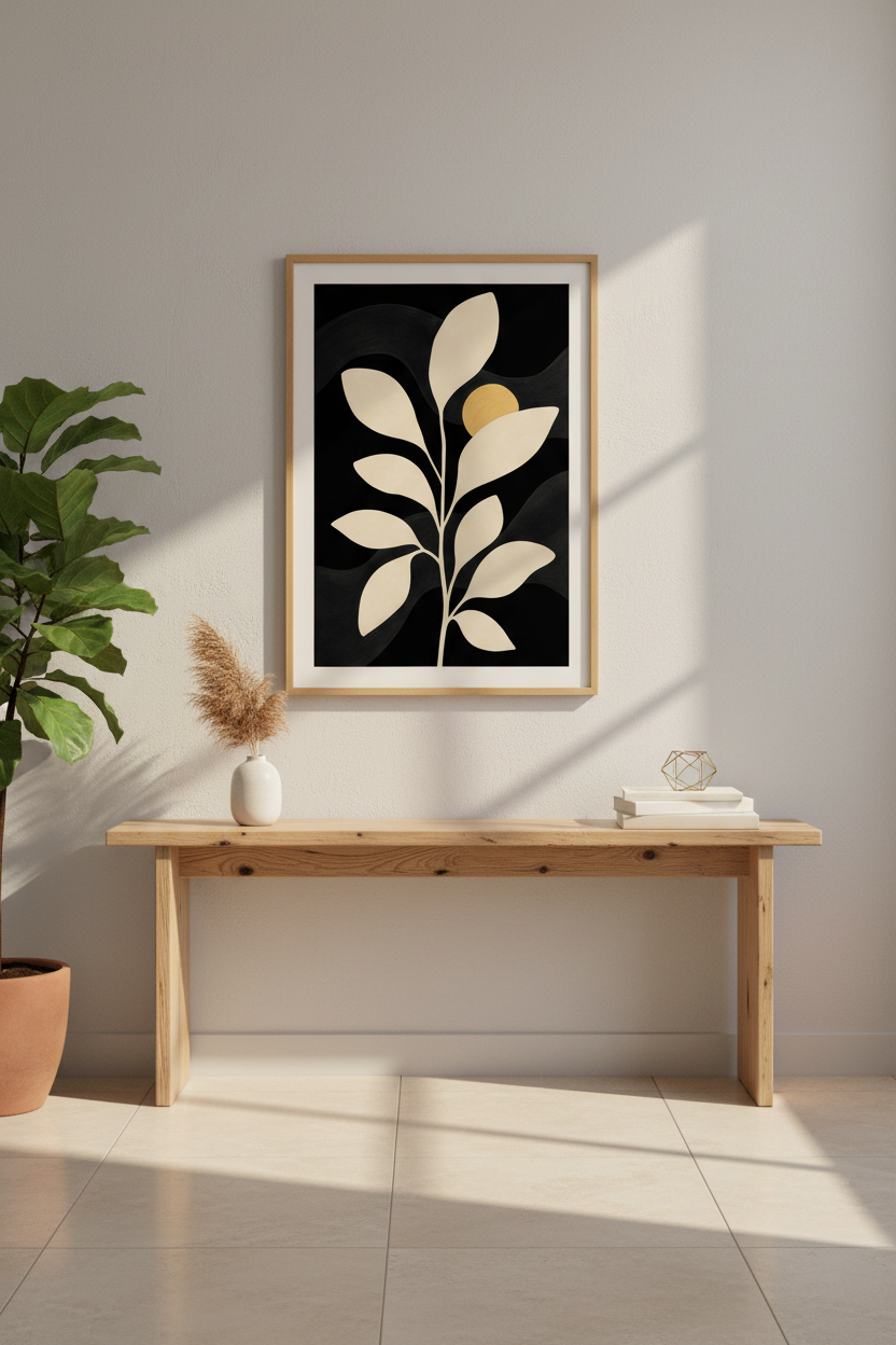 Neutral Plant Print | Abstract Beige Leaves | Living Room Decor
