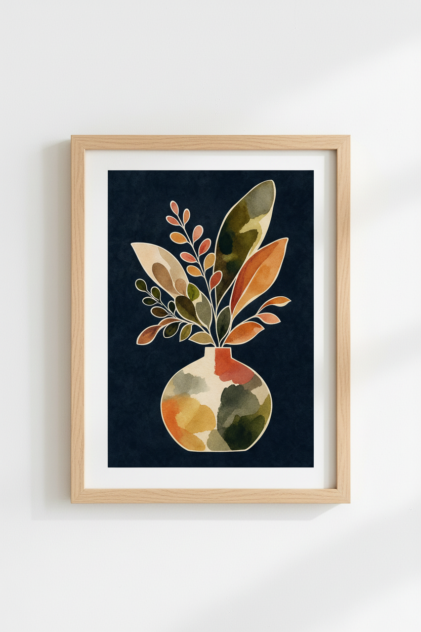 Abstract Wall Art Print | Vase Botanical Decor | Moody Boho Poster