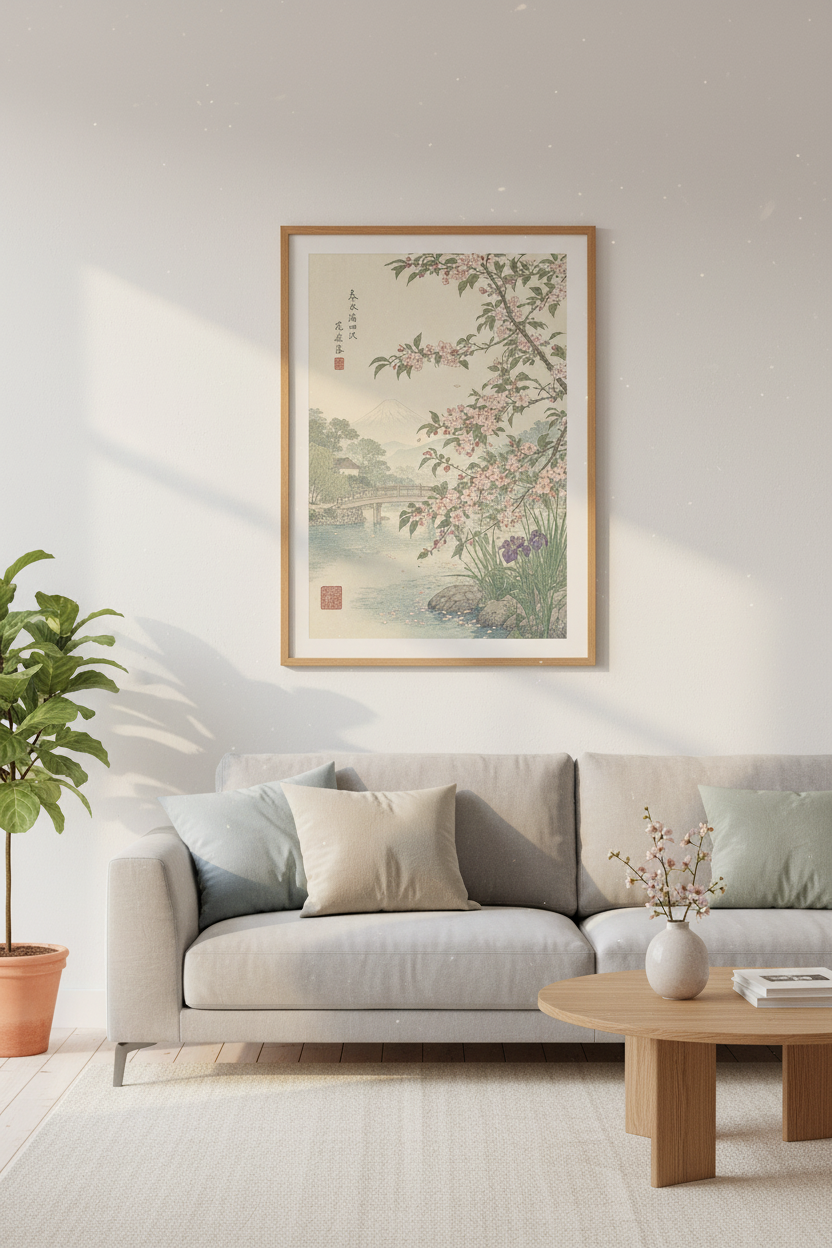 Japanese Cherry Blossom Art | Mount Fuji Landscape, Zen Nature Wall Decor
