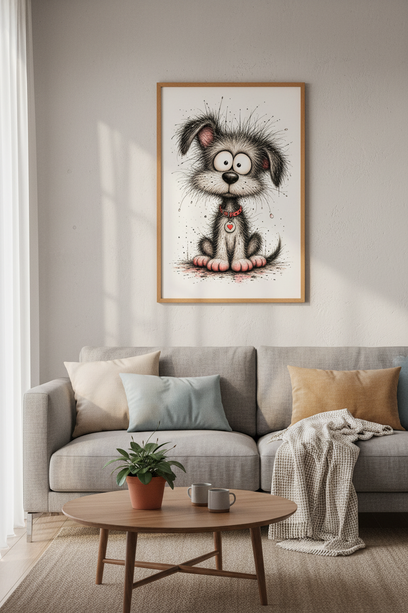 Scruffy Dog Wall Art Print | Funny Puppy Sketch, Nursery Decor Poster