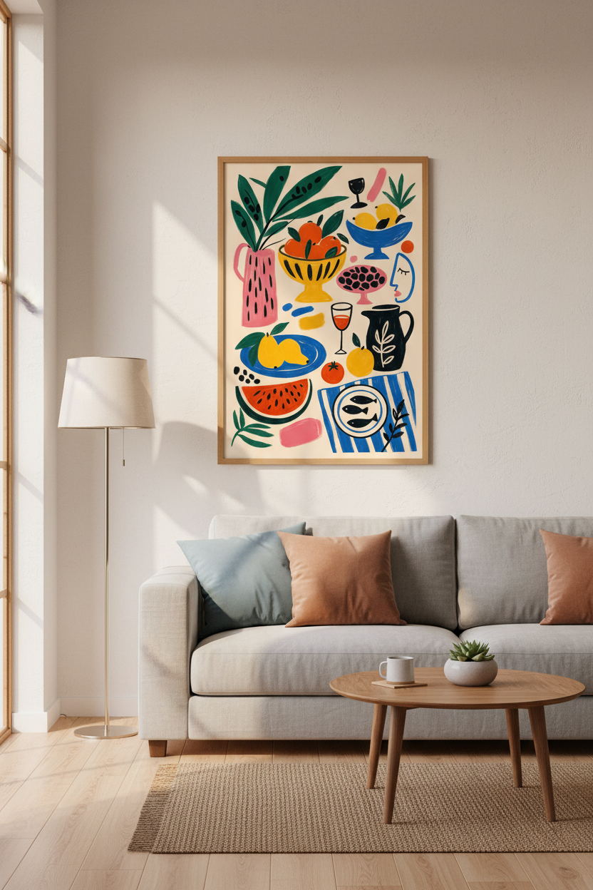 Abstract Food Still Life | Matisse Style Mediterranean Art, Kitchen & Dining Decor