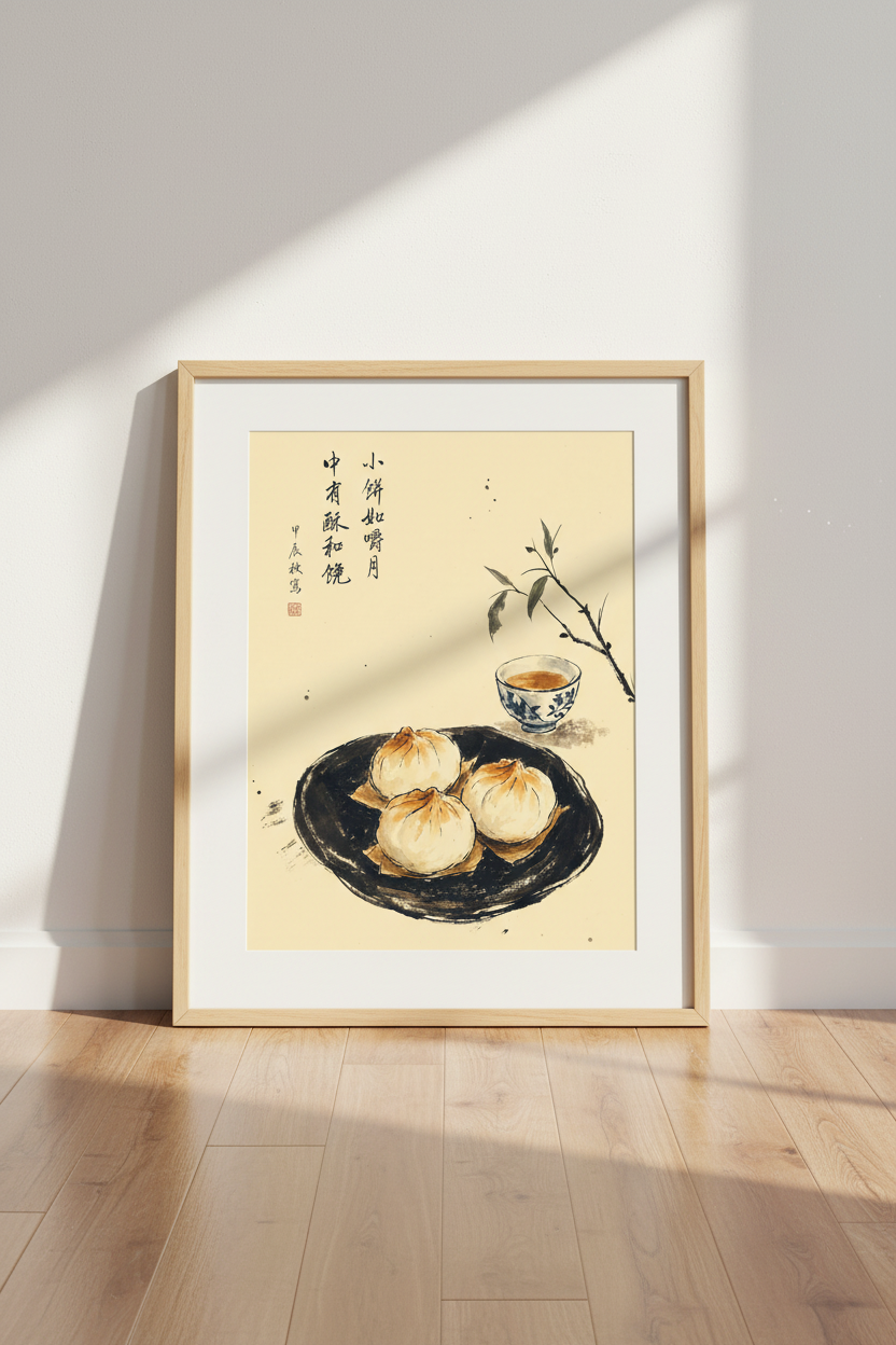 Chinese Dim Sum Ink Wash Art | Kitchen Dining Room Decor | Traditional Zen Poster