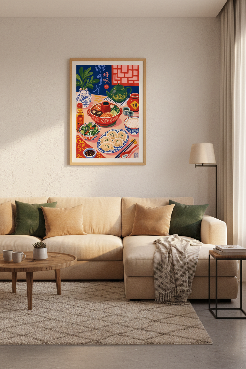 Chinese Hot Pot & Dumplings Art | Vibrant Kitchen Decor | Asian Foodie Poster