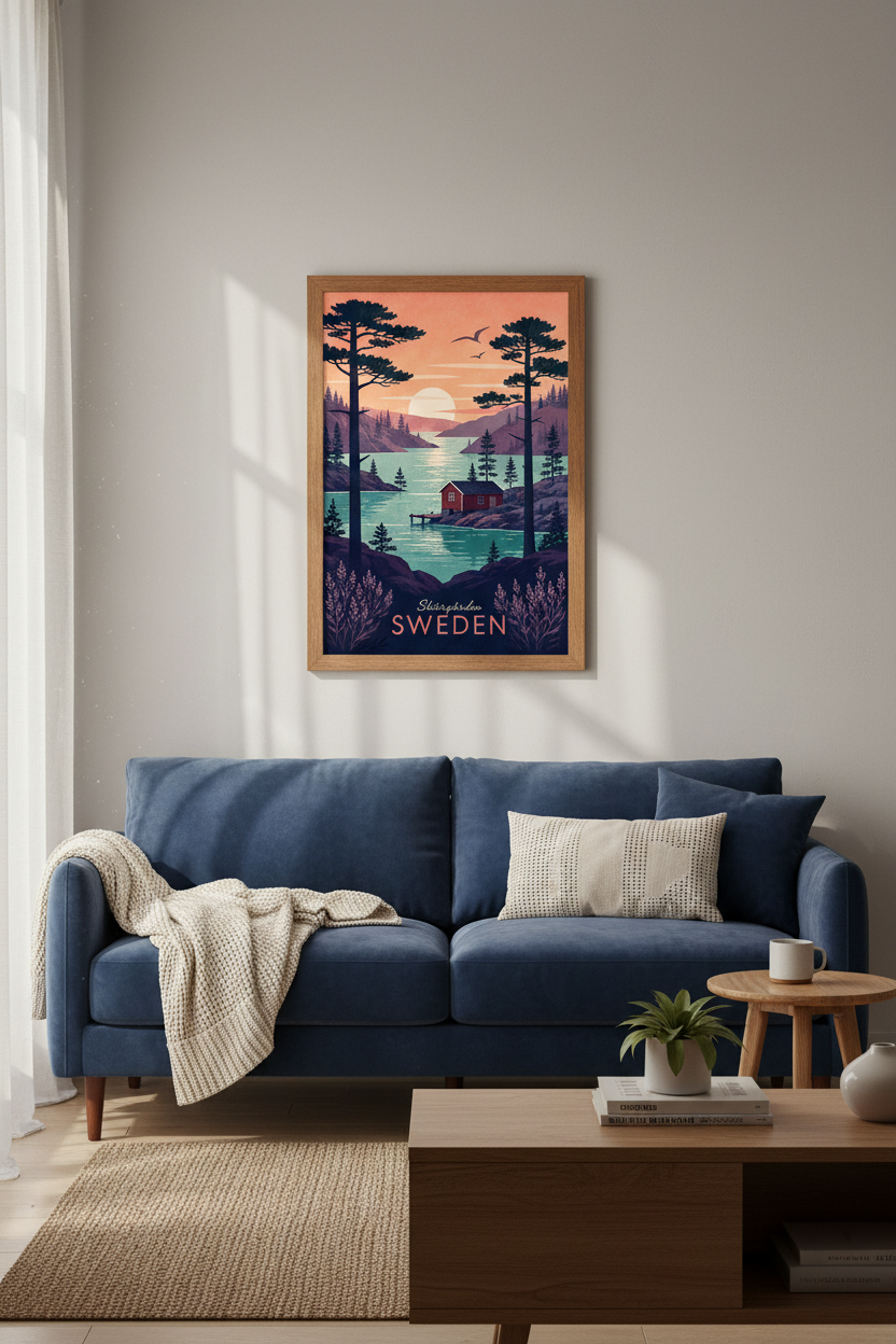 Sweden Travel Poster | Skärgården Landscape Print, Scandinavian Wall Art