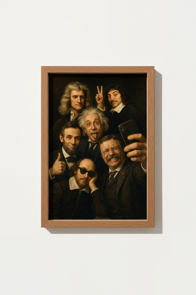 Historical Figures Selfie Wall Art Print | Funny Dark Academia Poster, Home Office Decor
