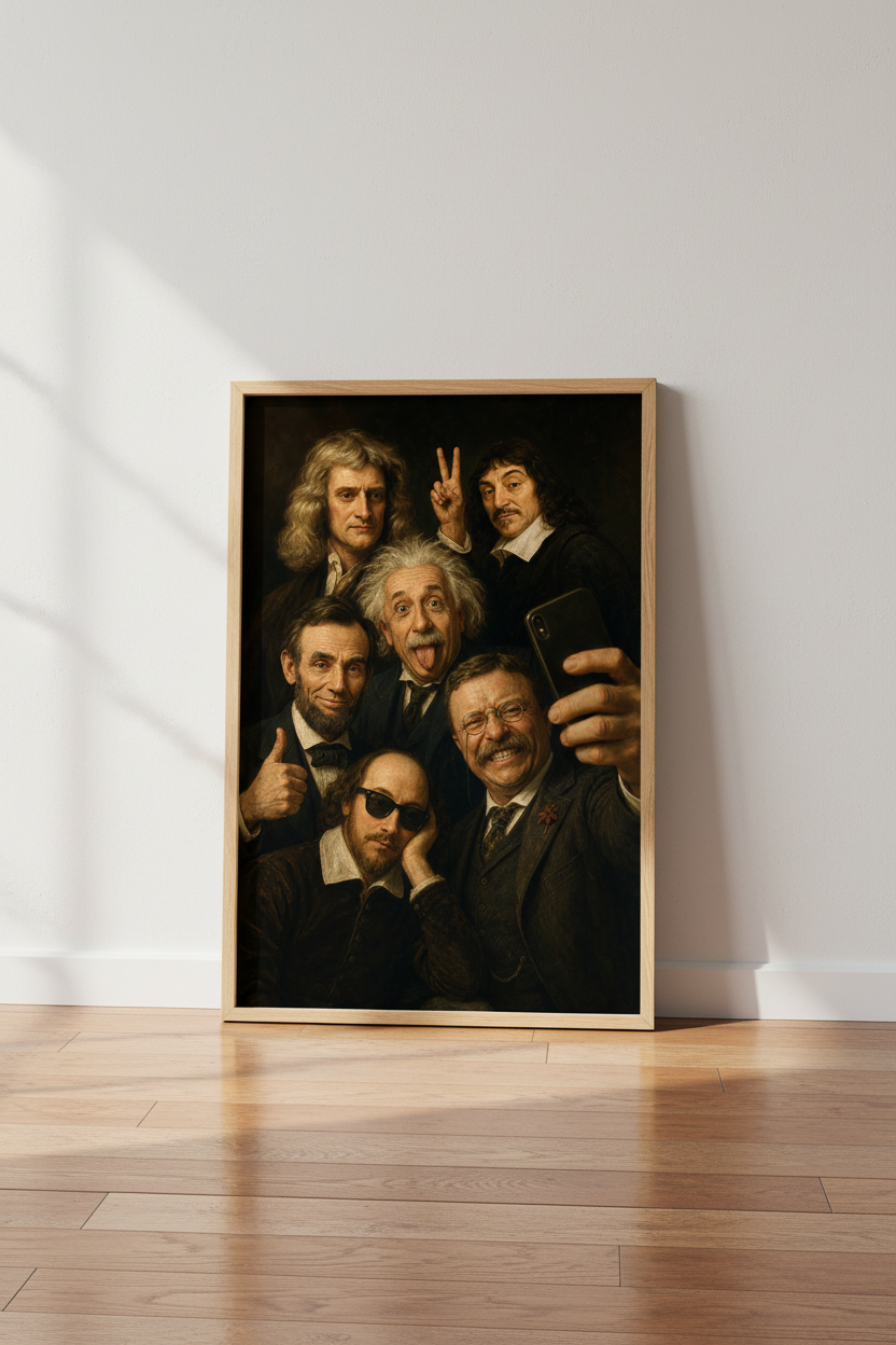 Historical Figures Selfie Wall Art Print | Funny Dark Academia Poster, Home Office Decor