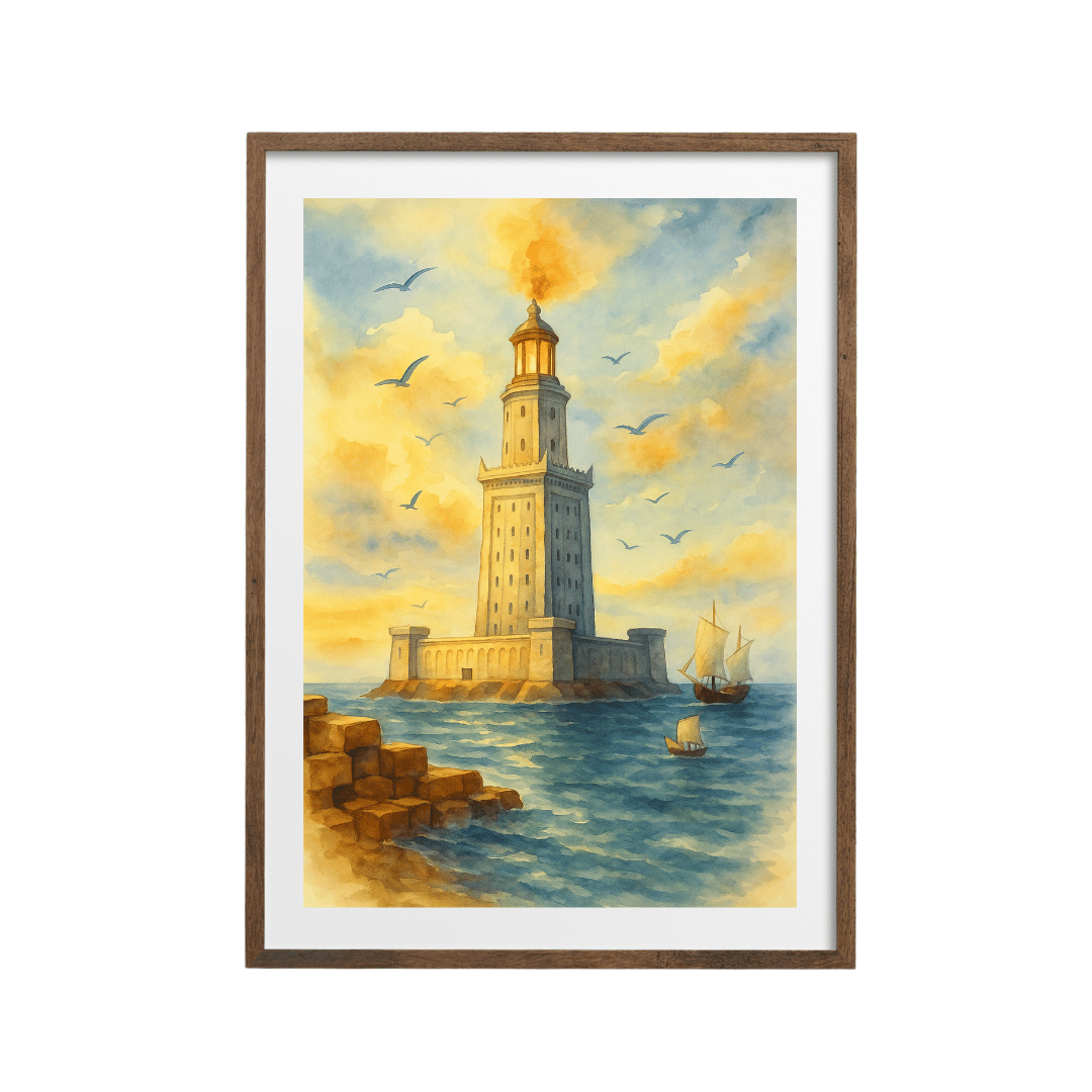 Lighthouse of Alexandria Watercolor Print: Pharos Wall Art
