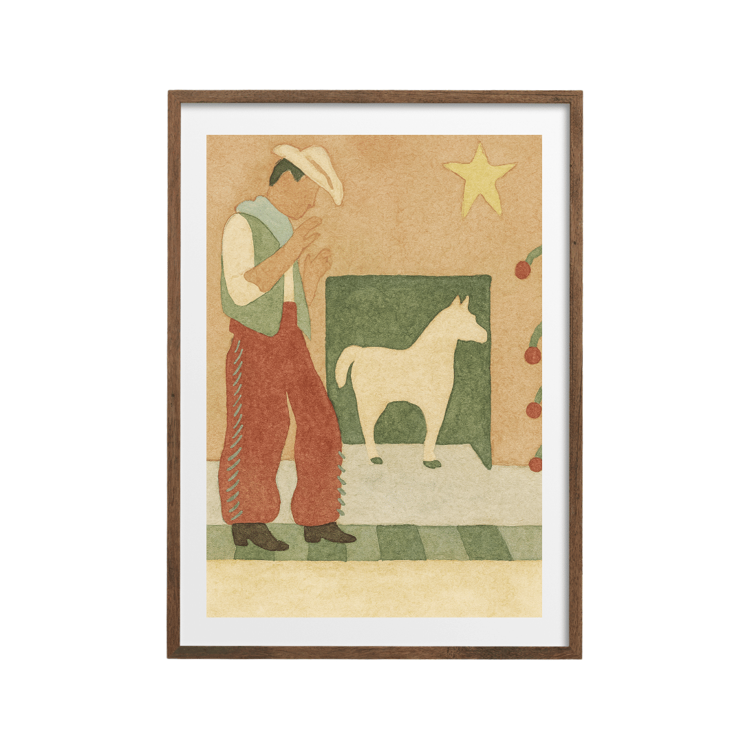 Desert Companion – Folk Art Cowboy and Horse Watercolor Poster