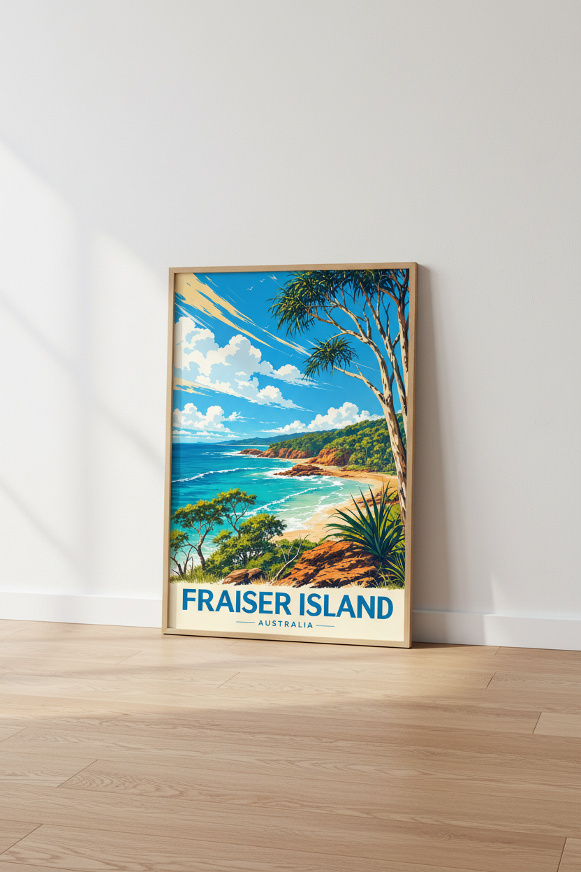 Fraser Island Australia Travel Poster | Coastal Beach Wall Art, Modern Home Decor