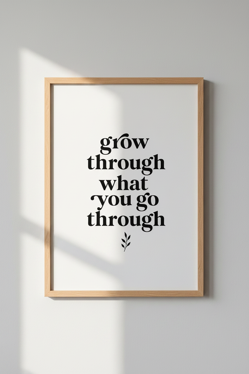 Grow Through What You Go Through Print | Minimalist Quote Wall Art | Modern Poster