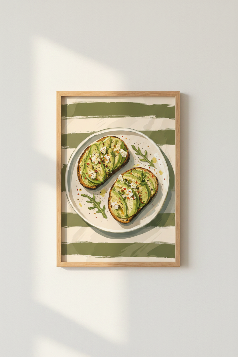 Avocado Toast Food Art | Modern Kitchen Wall Decor | Sage Green Poster