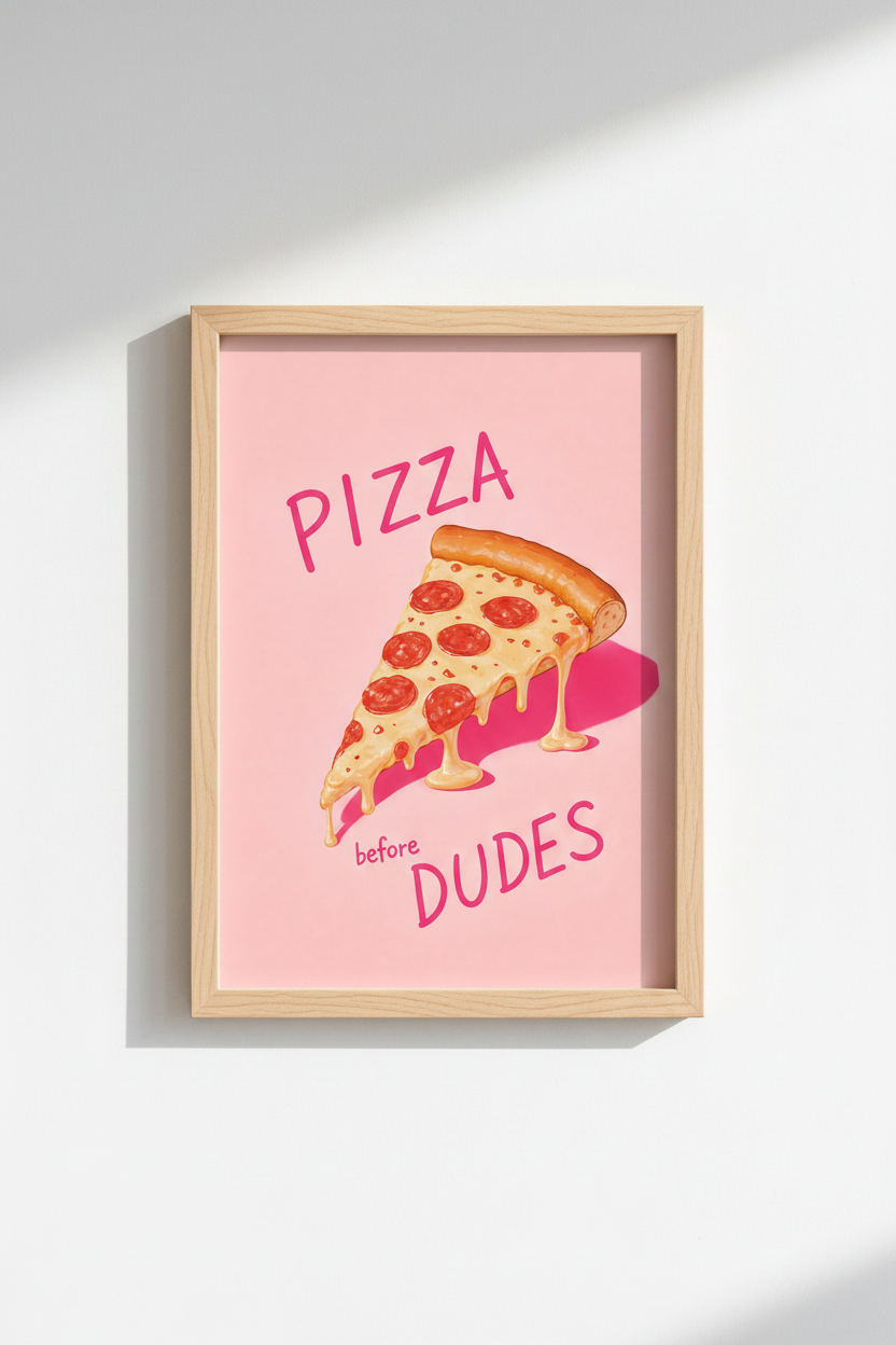 Funny Kitchen Wall Art Print | Pink Pizza Poster, Dorm Decor | Girly Aesthetic