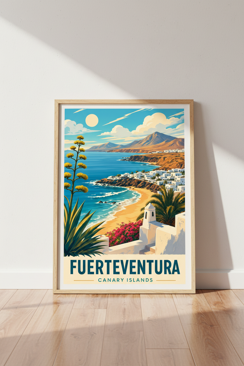 Fuerteventura Travel Poster | Canary Islands Coastal Wall Art, Spanish Beach Decor