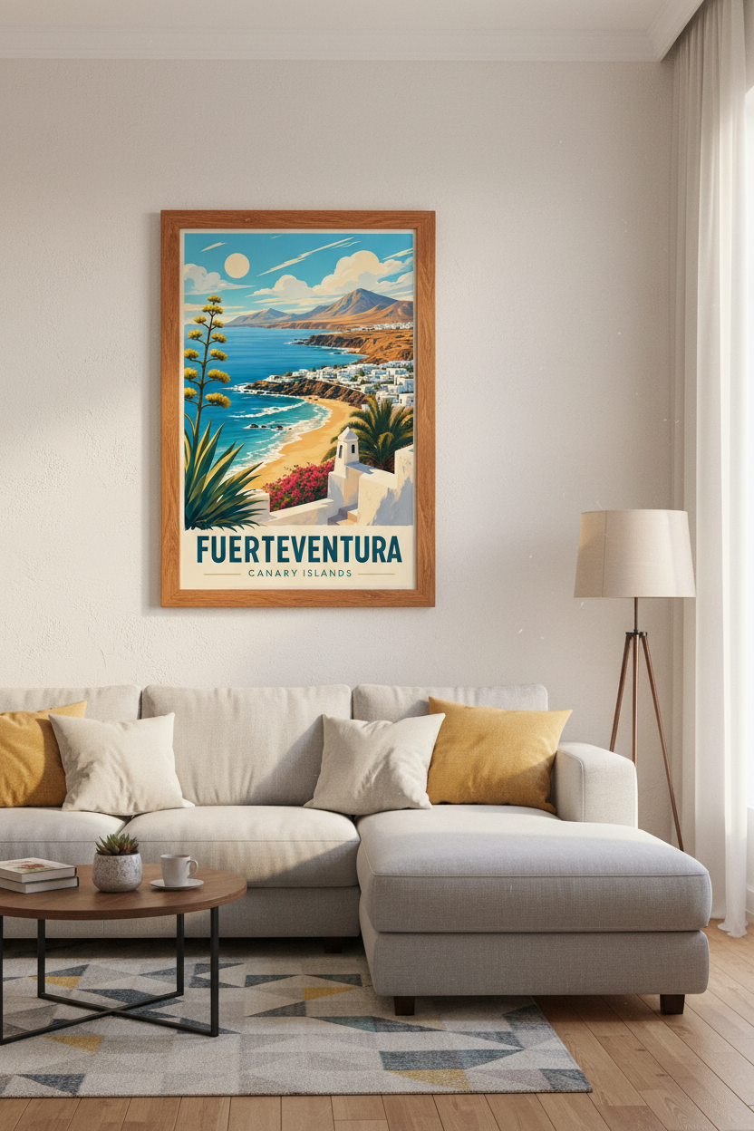 Fuerteventura Travel Poster | Canary Islands Coastal Wall Art, Spanish Beach Decor