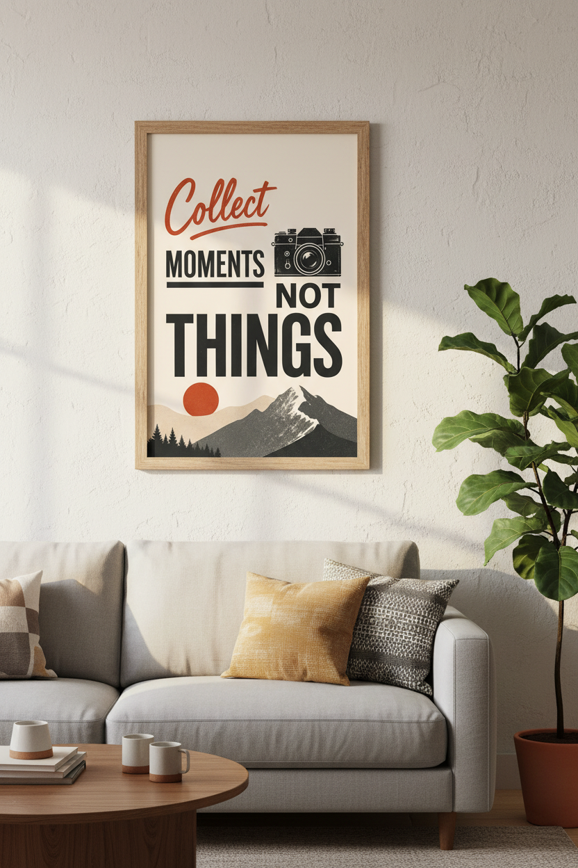Collect Moments Not Things Wall Art | Vintage Camera Print | Retro Adventure Poster