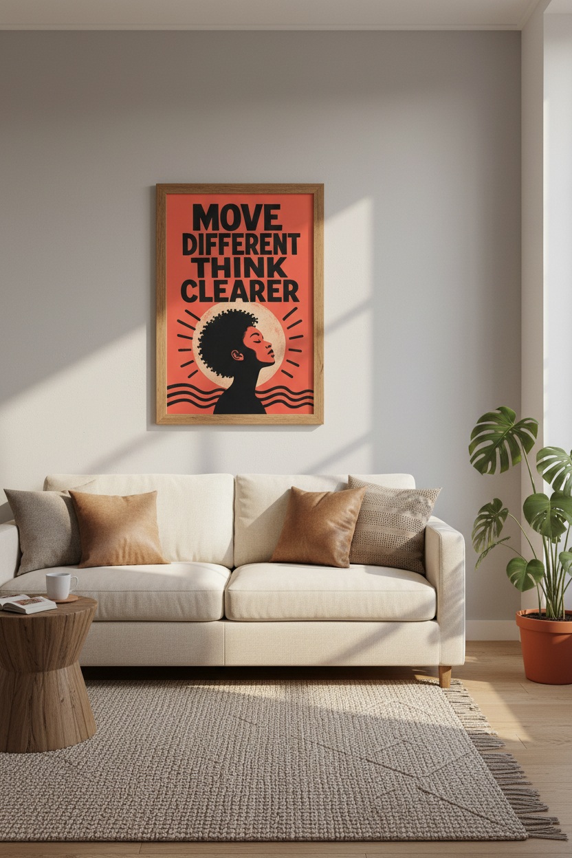 Move Different Think Clearer Wall Art | Black Woman Silhouette, Office Decor Poster