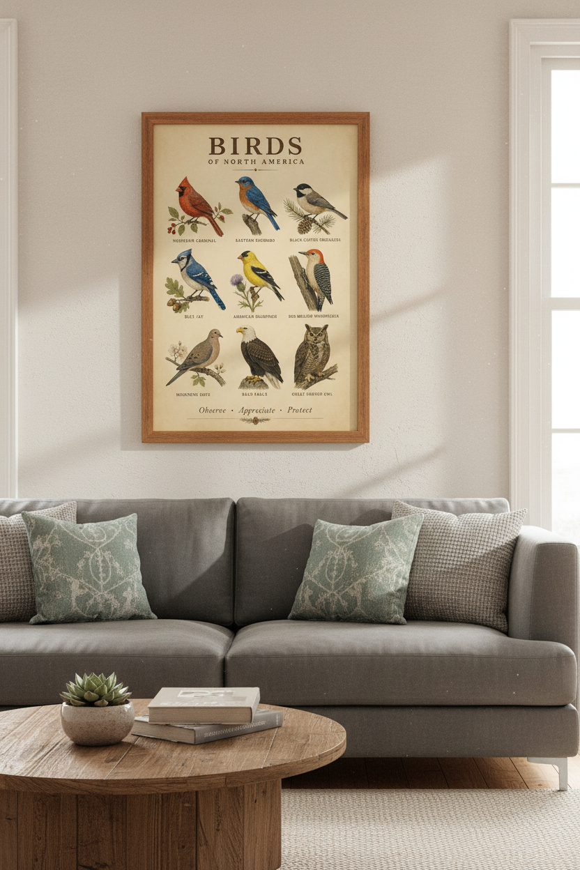 Birds of North America Poster | Vintage Scientific Illustration | Nature Lover Wall Art