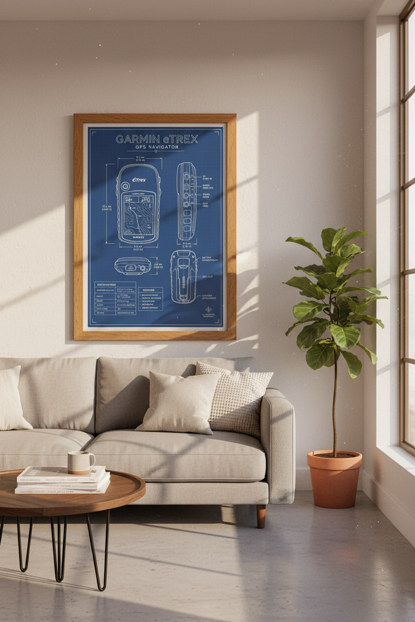 Garmin eTrex GPS Blueprint Wall Art | Office Decor | Technical Schematic Poster