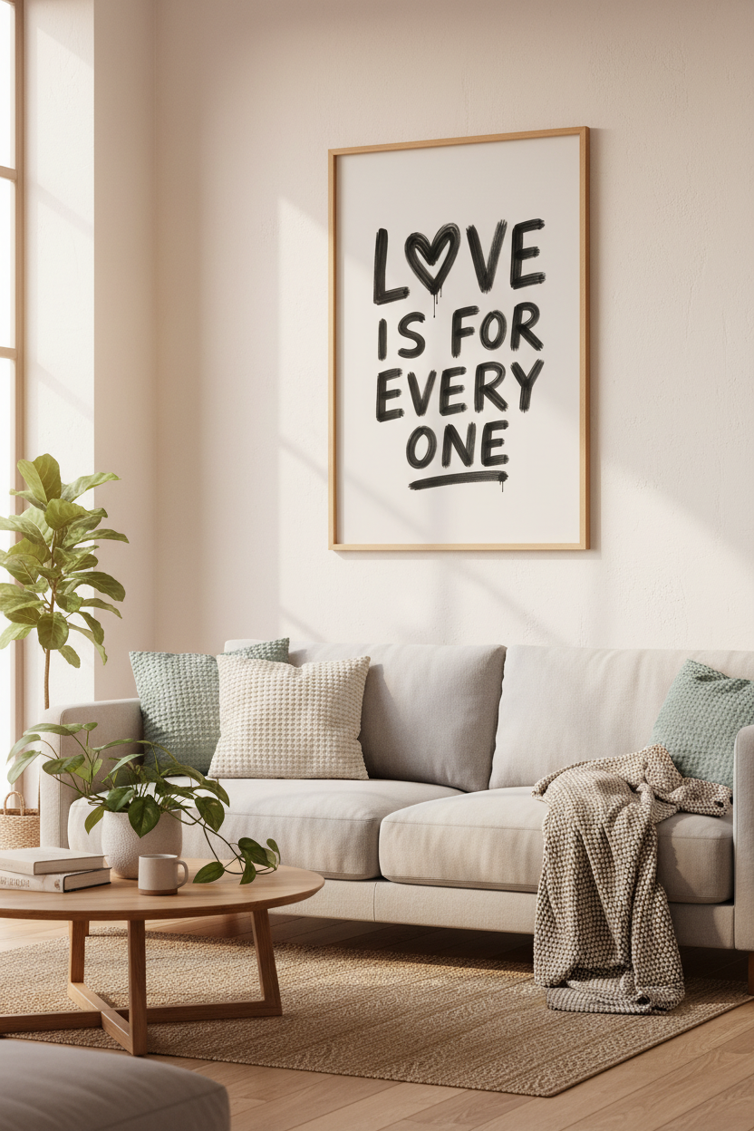 Love Is For Everyone | Bold Graffiti Typography, Minimalist Living Room Decor