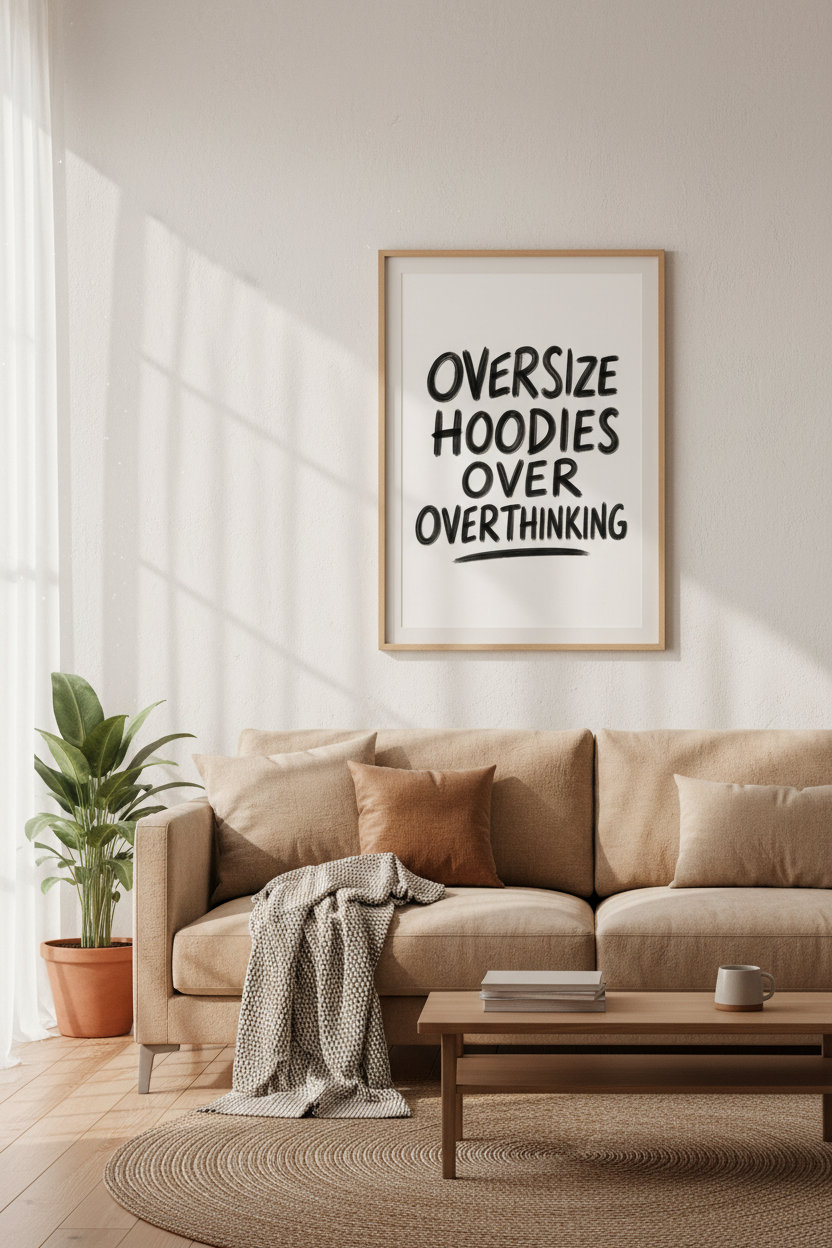 Oversize Hoodies Quote Wall Art Print | Bedroom Decor | Minimalist Poster