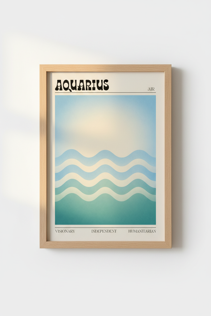 Aquarius Zodiac Wall Art | Retro Aesthetic Gradient Poster | Modern Astrology Decor