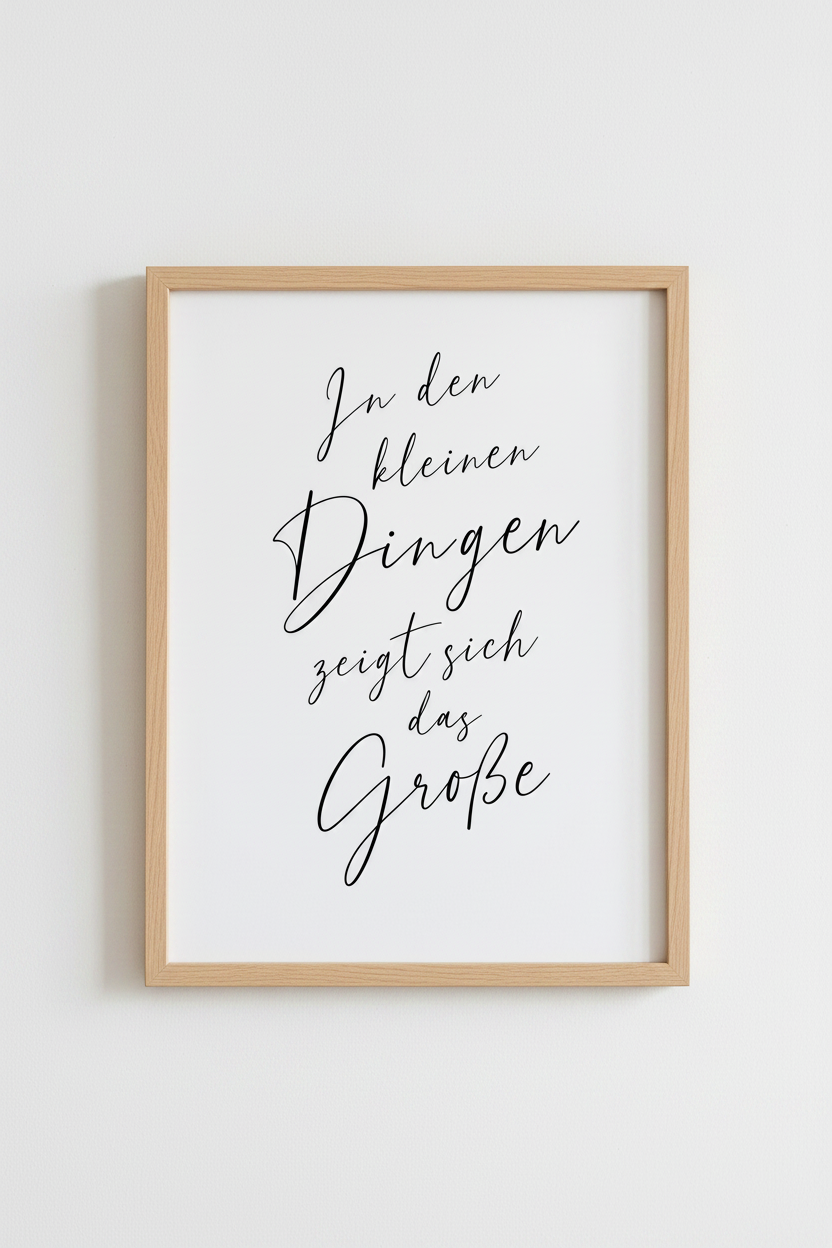 German Quote Wall Art | Minimalist Black & White Script Poster | Living Room Decor