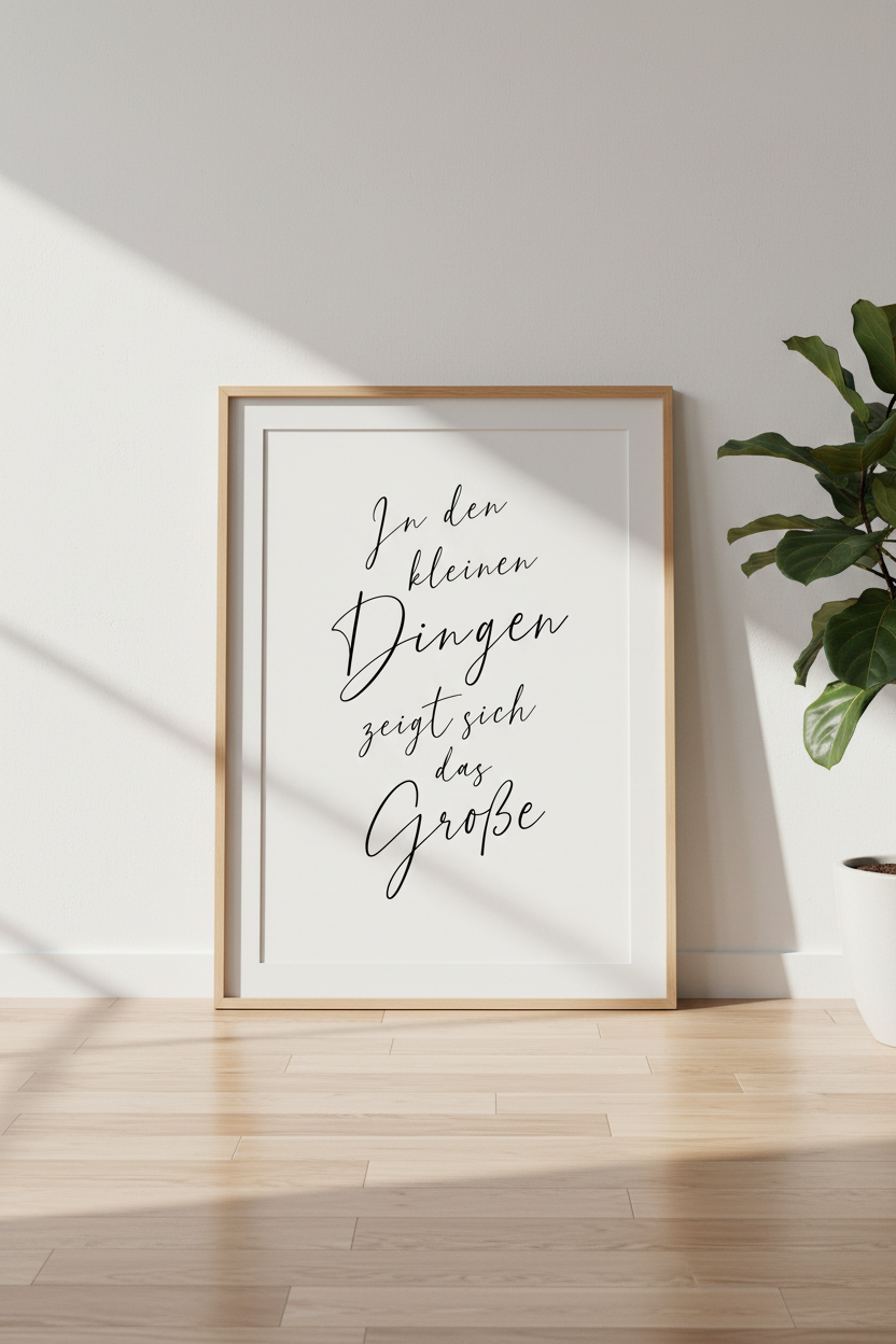 German Quote Wall Art | Minimalist Black & White Script Poster | Living Room Decor