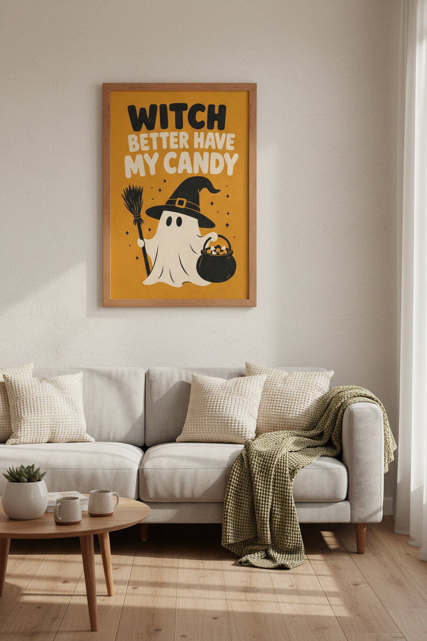 Witch Better Have My Candy Wall Art | Funny Ghost Decor | Retro Halloween Poster