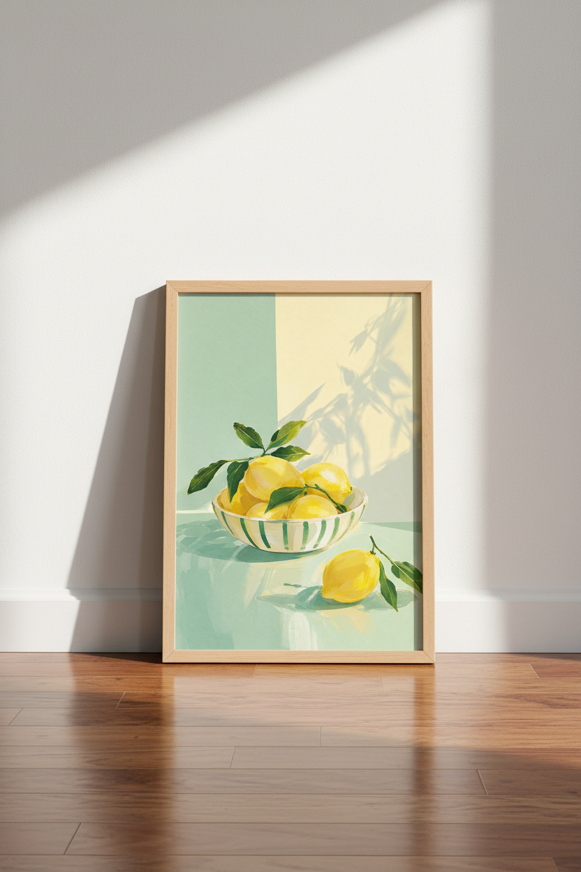 Lemon Kitchen Wall Art Print | Mediterranean Citrus Decor, Bright Yellow Foodie Poster