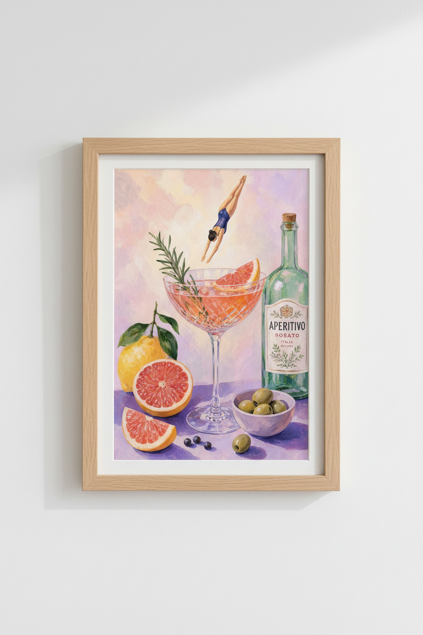 Aperol Spritz Wall Art Print | Surreal Cocktail Poster, Italian Kitchen Decor