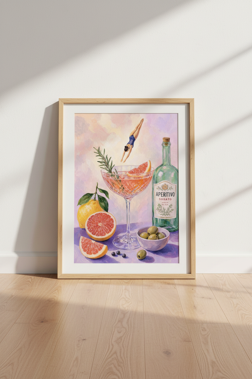 Aperol Spritz Wall Art Print | Surreal Cocktail Poster, Italian Kitchen Decor