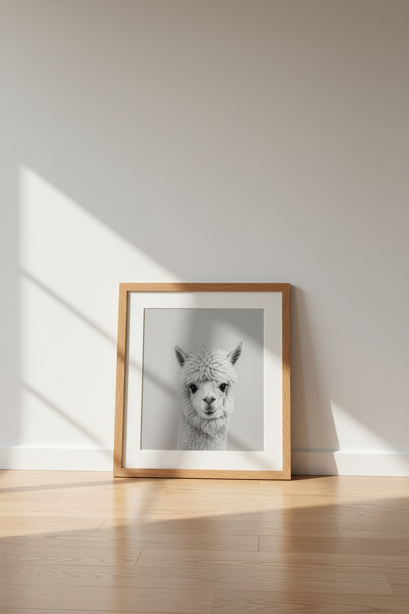 Alpaca in Cabinet Art | Funny Black and White Photography, Bathroom Decor