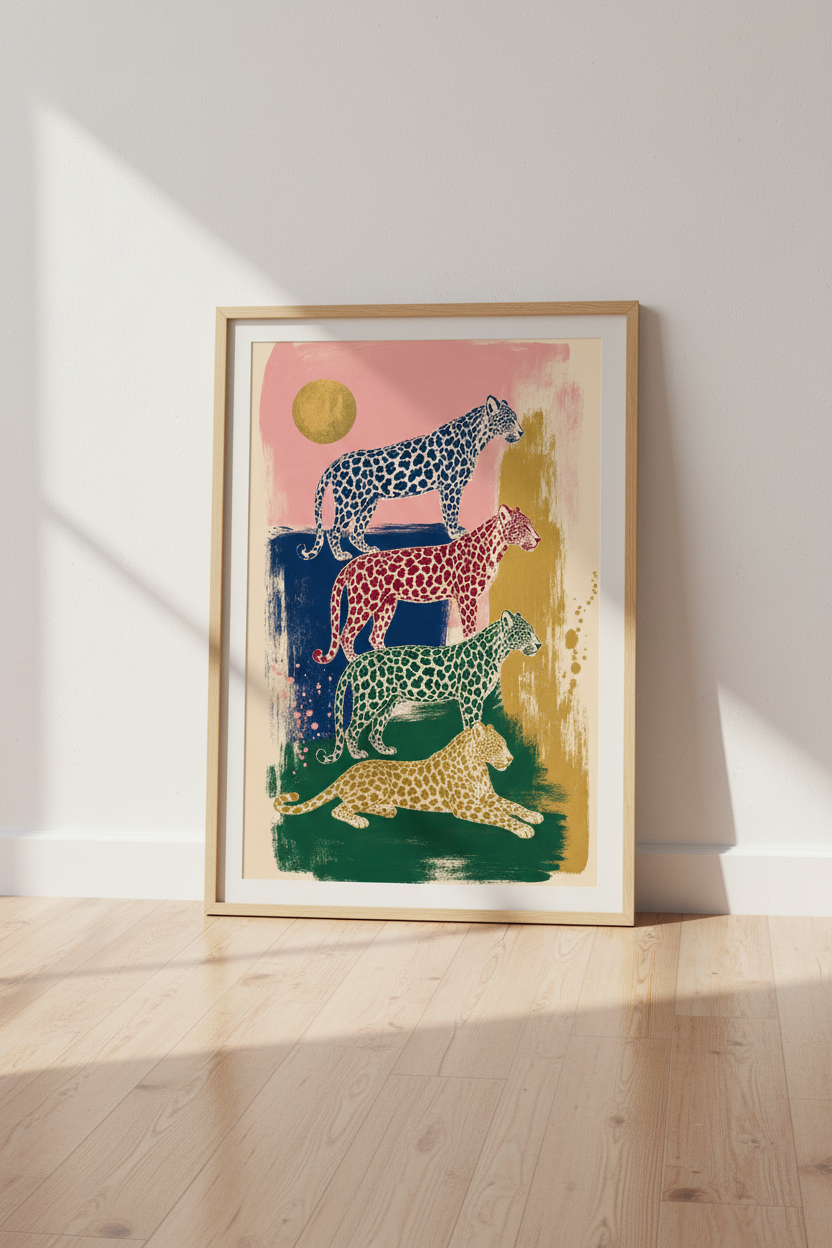 Leopard Trio Wall Art | Colorful Modern Animal Abstract, Maximalist Poster
