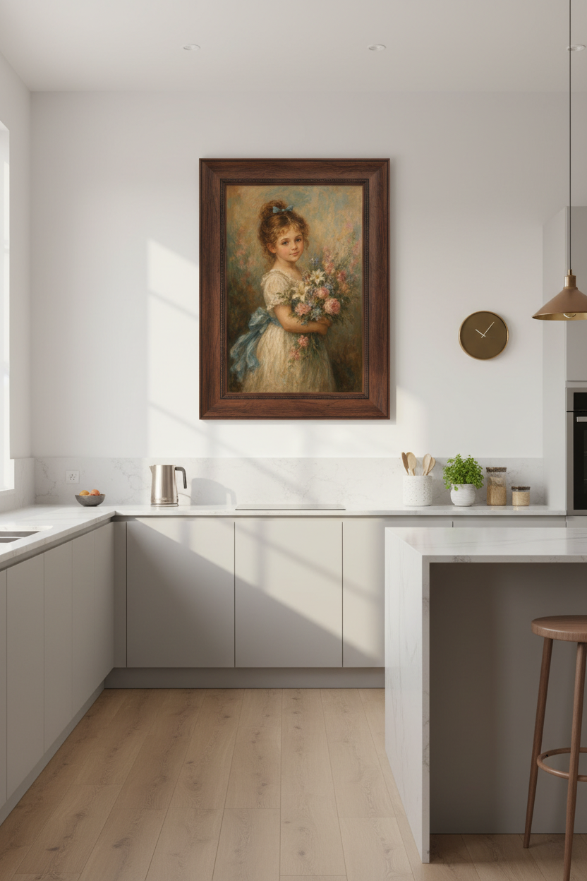 Impressionist Bouquet Girl Wall Art Print | Living Room Decor | Pastel Poster