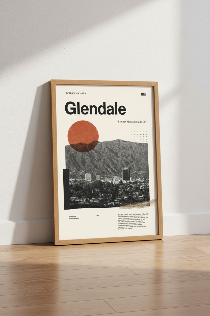 Glendale California Wall Art Print | Modern Travel Decor | Minimalist Poster