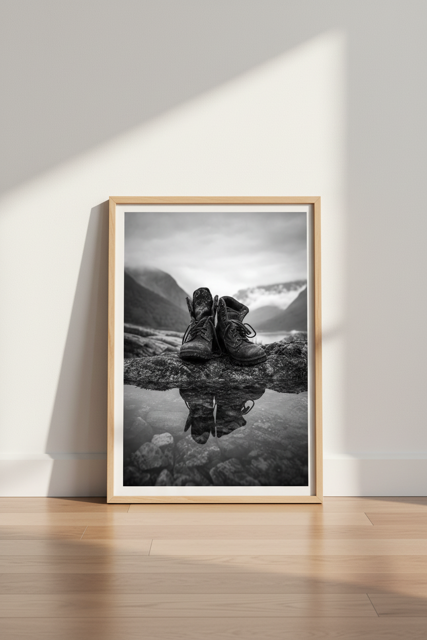 Rustic Hiking Art Print | Black and White Mountain Decor | Adventure Poster