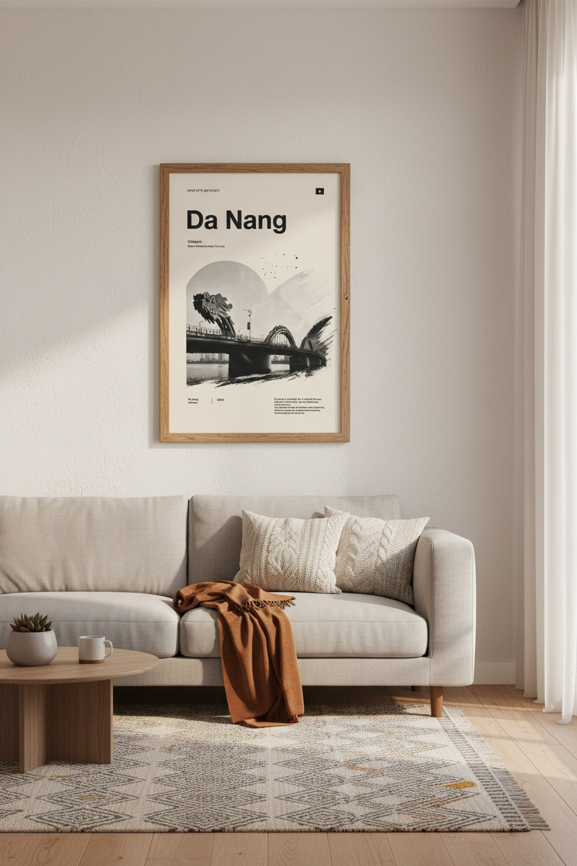 Da Nang Dragon Bridge Wall Art | Vietnam Travel Poster | Minimalist Modern Decor