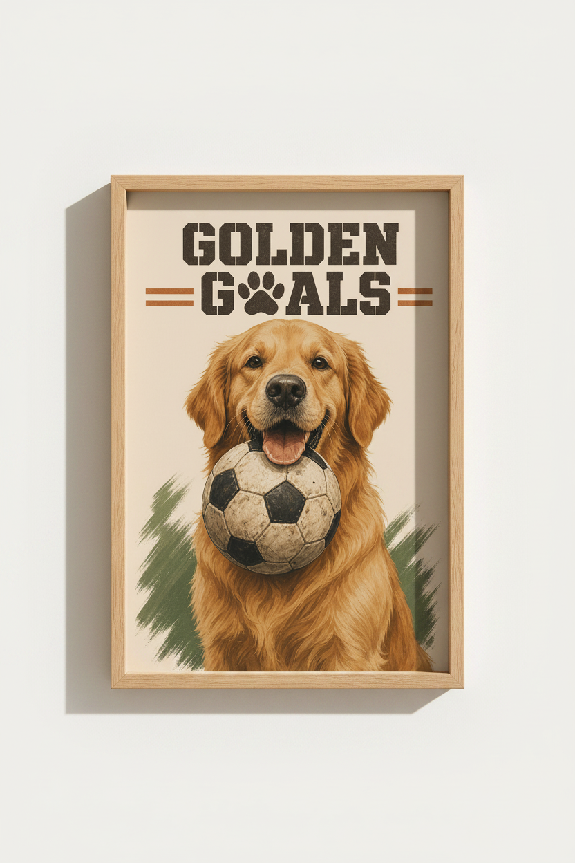 Golden Retriever Soccer Wall Art Print | Dog Lover Sports Poster, Kids Room Decor