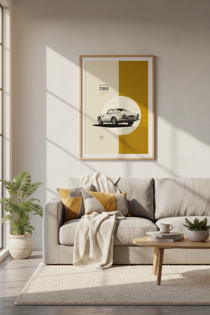 Aston Martin DB5 1964 Art Print | Minimalist Automotive Poster, Man Cave Decor