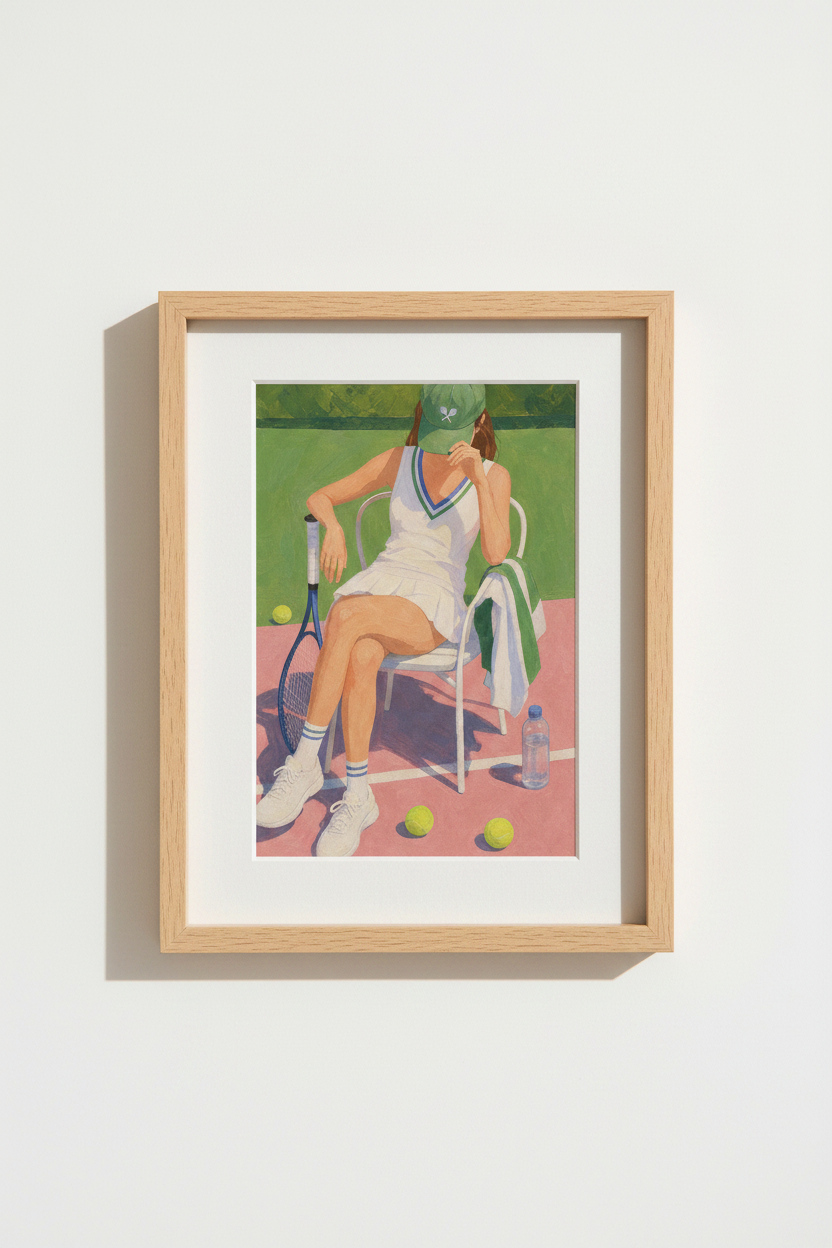 Preppy Wall Art | Tennis Girl Aesthetic Print, Pink and Green Sporty Poster