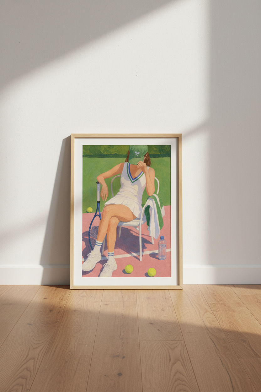 Preppy Wall Art | Tennis Girl Aesthetic Print, Pink and Green Sporty Poster