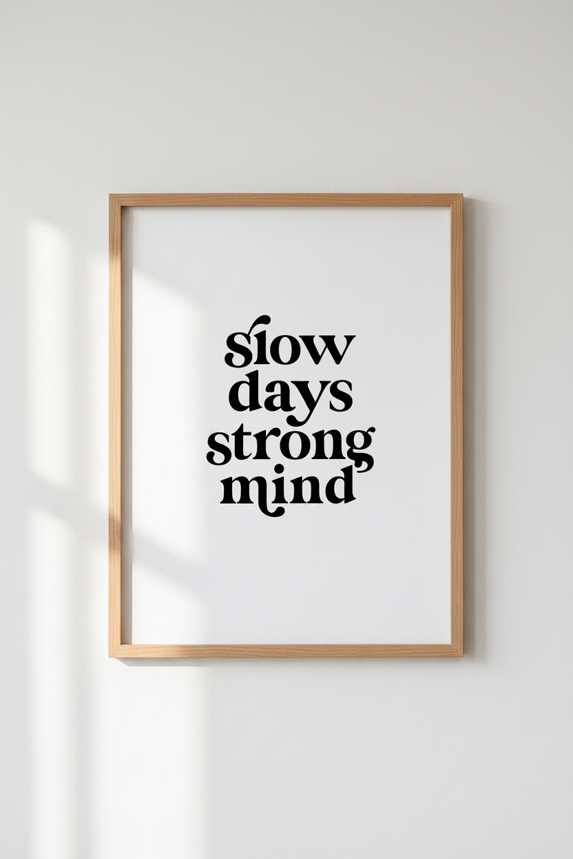 Slow Days Strong Mind Wall Art | Minimalist Quote Poster | Modern Office Decor