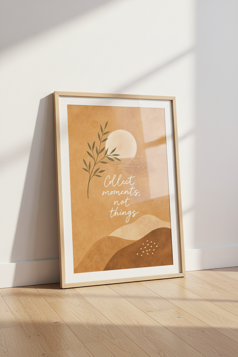 Boho Sun & Mountain Art Print | Terracotta Landscape Poster, Living Room Decor