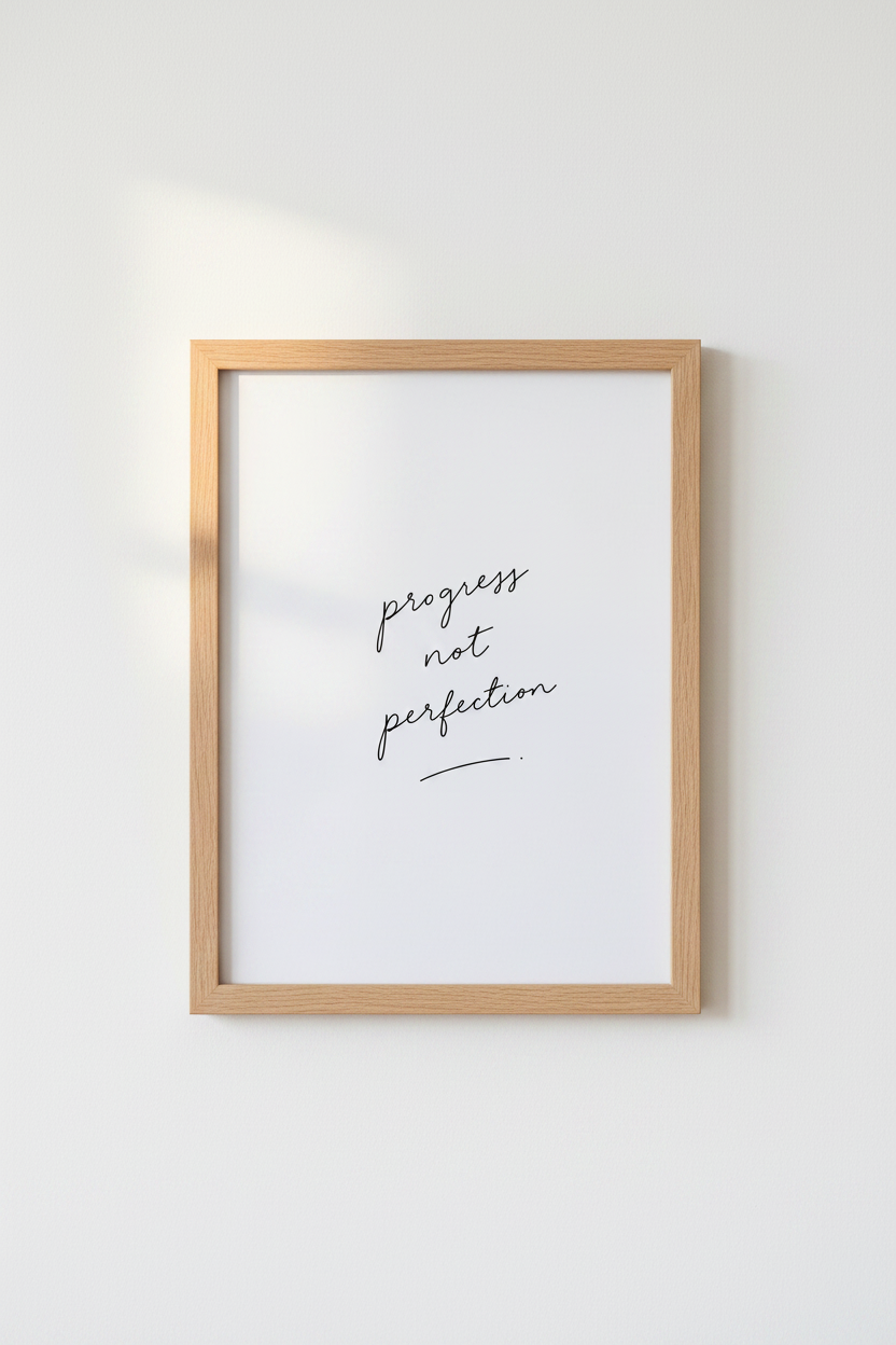 Progress Not Perfection Wall Art | Minimalist Quote Poster, Modern Home Office Decor