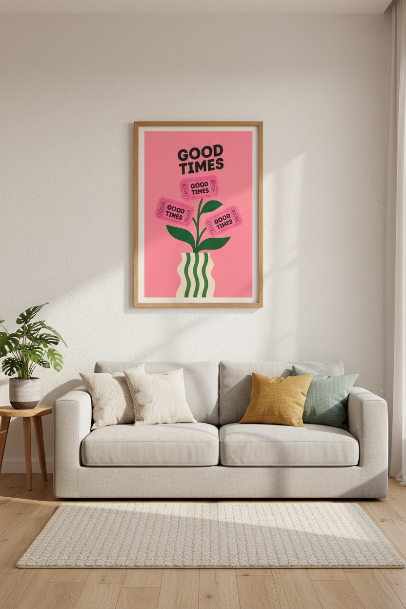 Retro Pink Typography Art | Good Times Ticket Poster, Preppy Room Decor