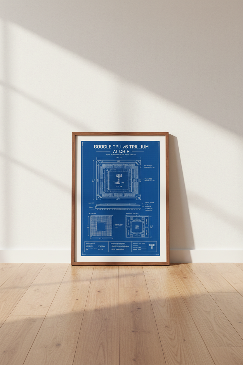 Google TPU v6 AI Chip Blueprint Art | Tech Office Decor | Engineering Poster