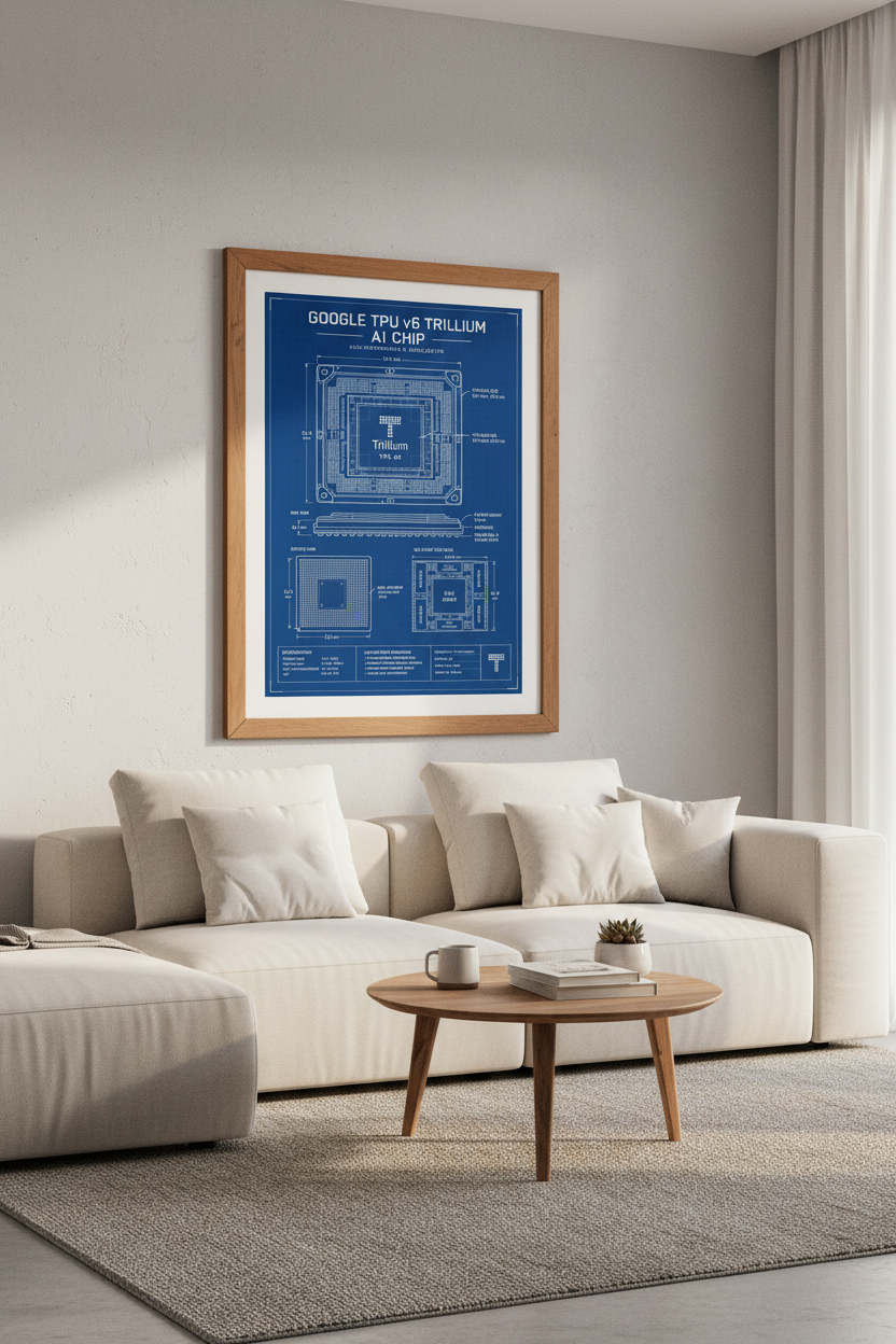 Google TPU v6 AI Chip Blueprint Art | Tech Office Decor | Engineering Poster