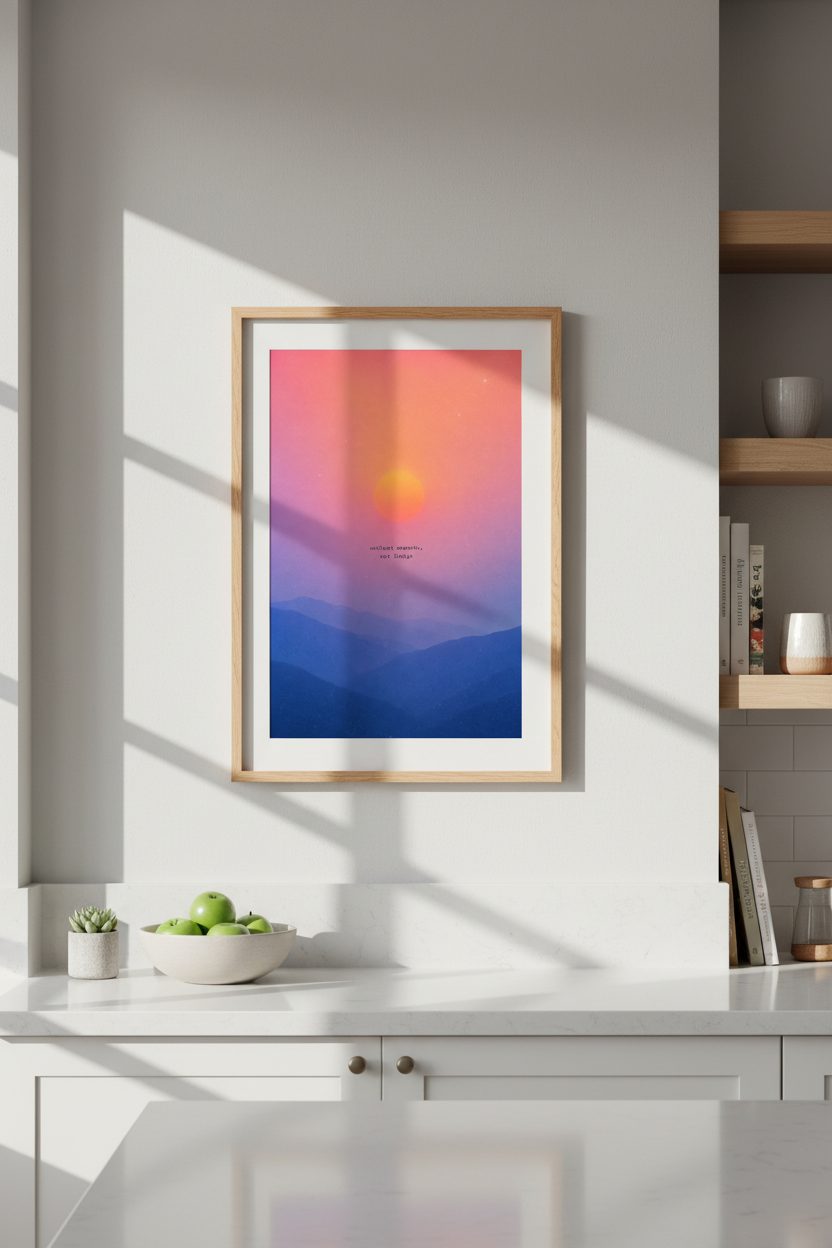 Aura Gradient Wall Art Print | Sunset Mountain Quote Decor | Minimalist Poster