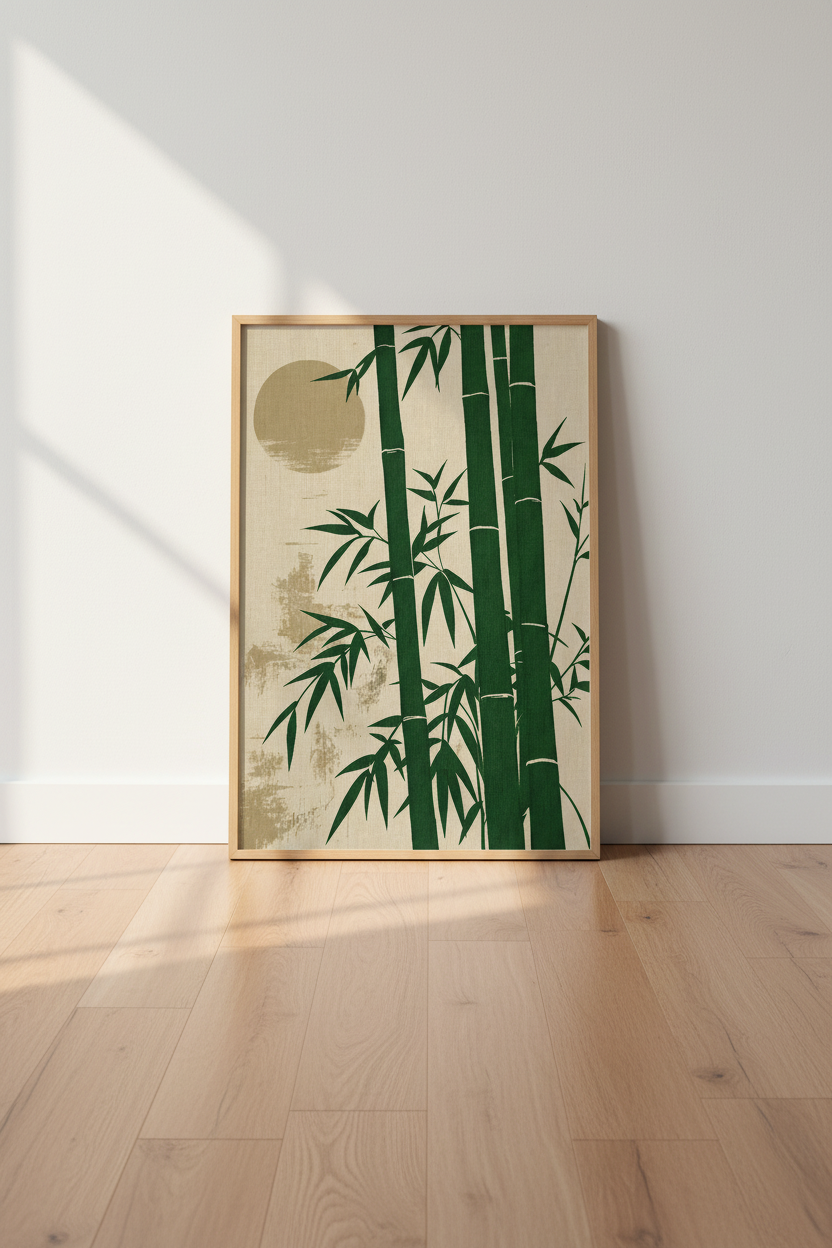 Green Bamboo Forest Art | Minimalist Japanese Zen Style, Living Room Decor