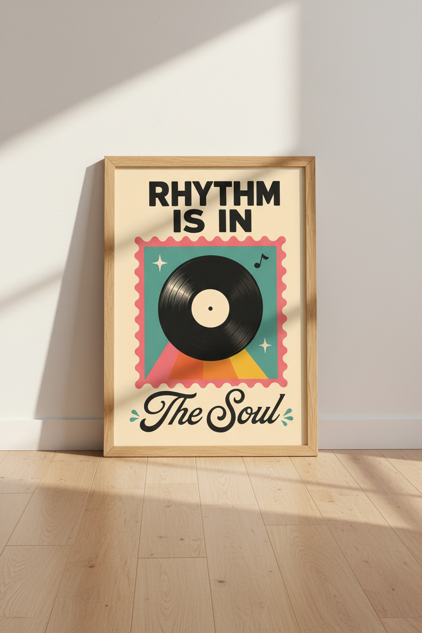 Retro Vinyl Record Wall Art | Music Quote Poster, Aesthetic Studio Decor